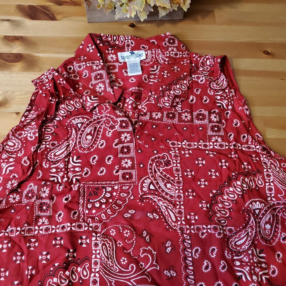 Desert Jems - Women's Red bandana Dress Paisley Print -Size M (10-12) - Picture 2 of 7